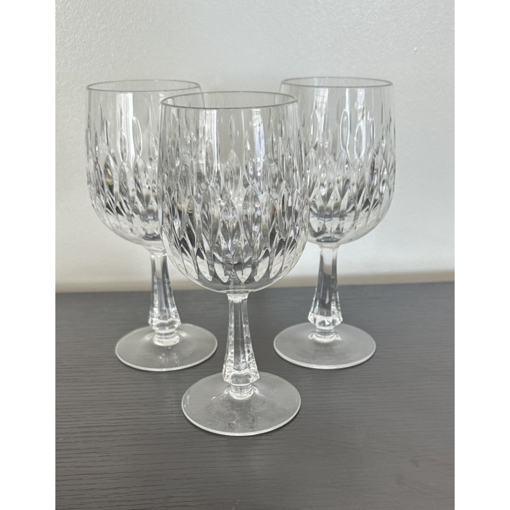 Three Gorham Crystal Lady Anne All Purpose 3 Wine Water Glasses Retired Diamond